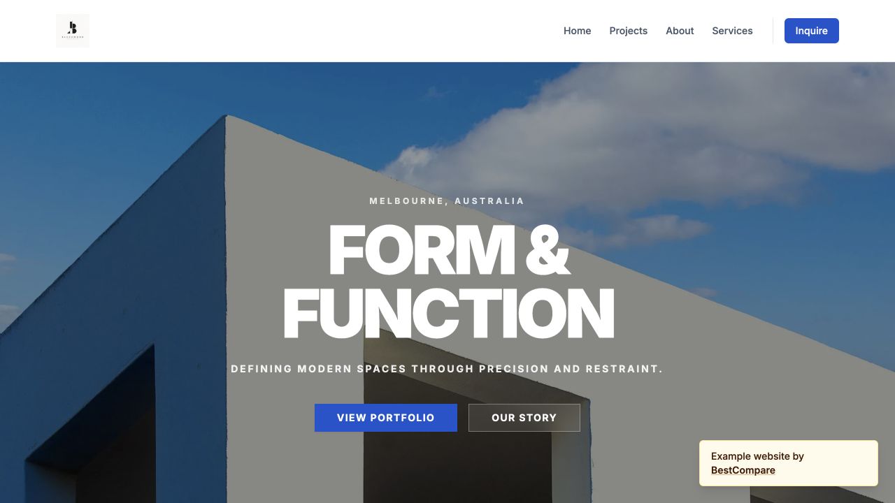 Blackwood Architecture Studio example website showing residential and commercial projects