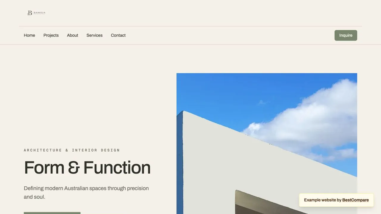 Banksia Architecture Studio fictional demo website homepage screenshot