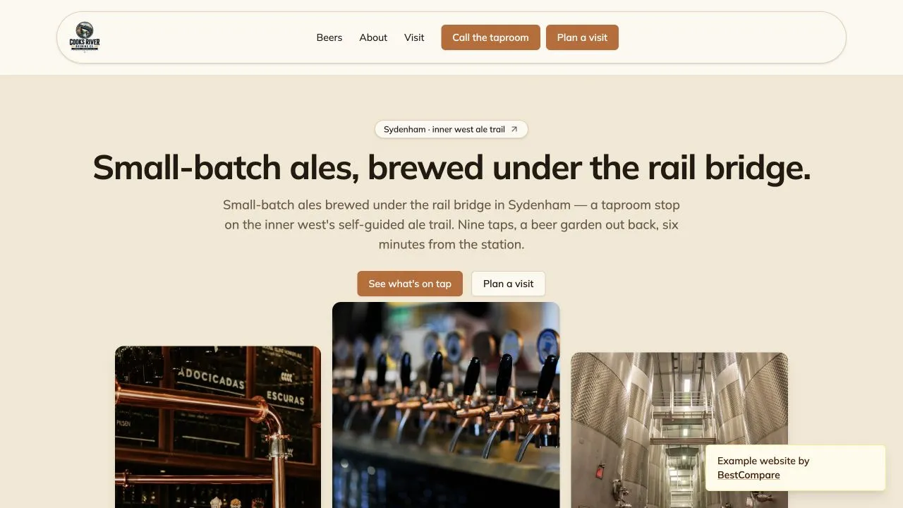Cooks River Brewing Co. fictional demo website homepage screenshot
