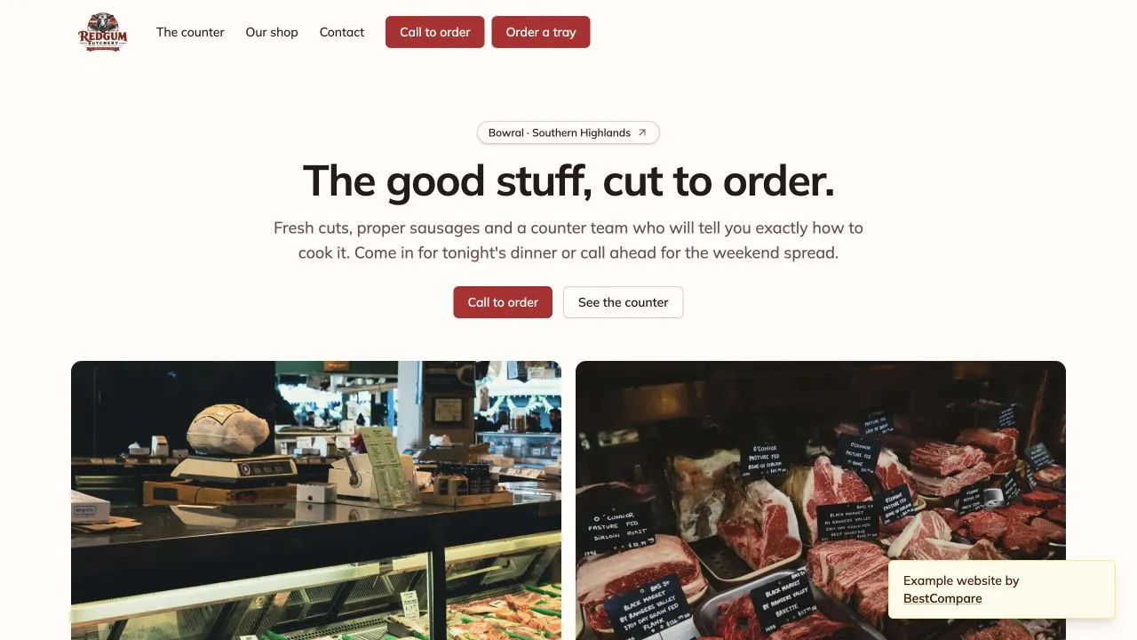 Redgum Butchery fictional demo website homepage screenshot