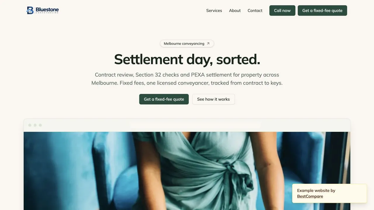 Bluestone Conveyancing fictional demo website homepage screenshot