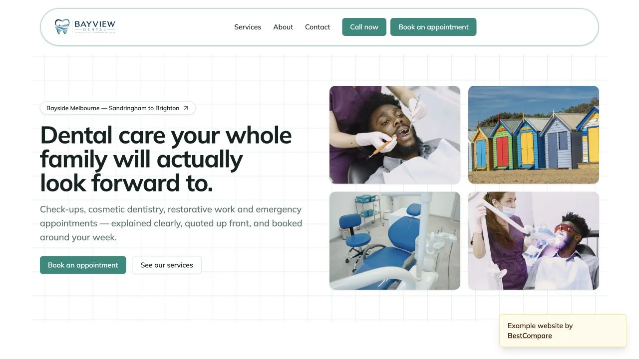 Bayview Dental fictional demo website homepage screenshot