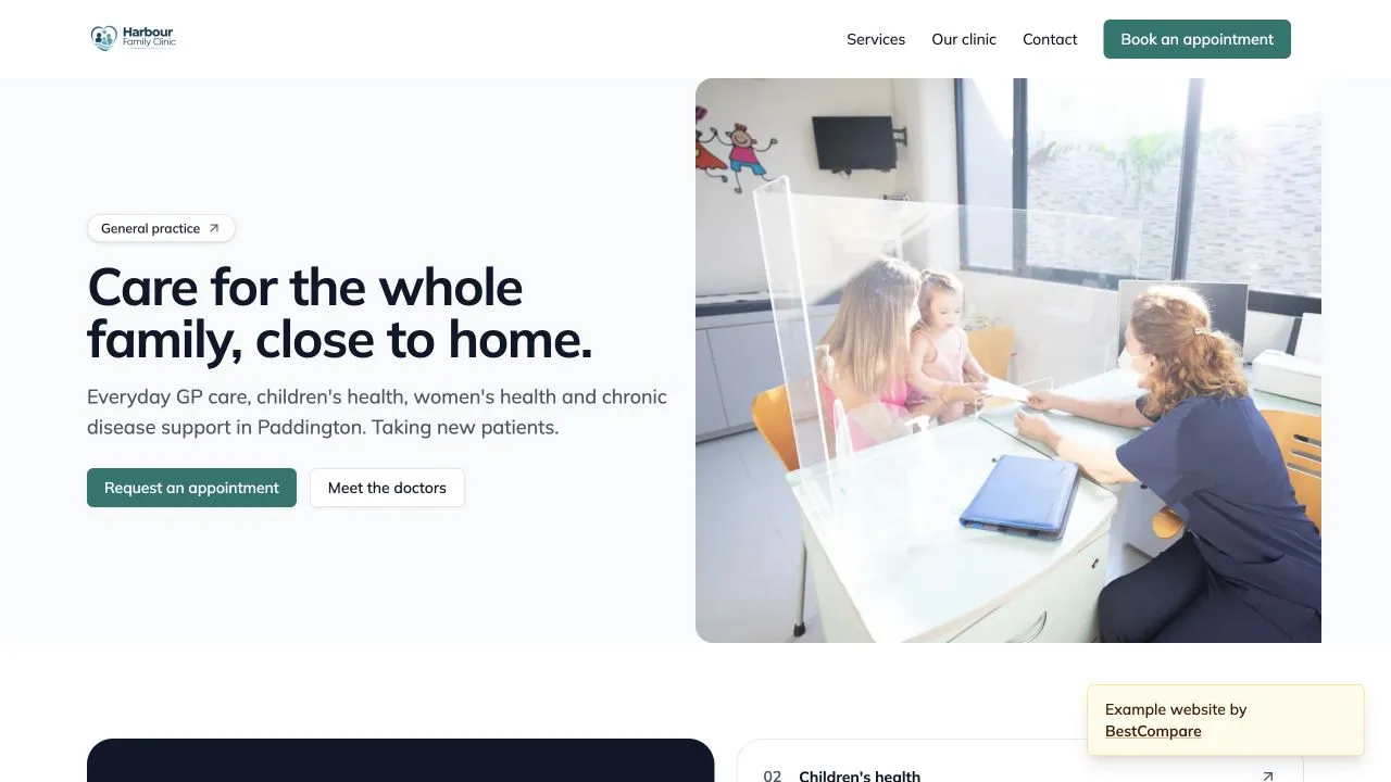 Harbour Family Clinic fictional demo website homepage screenshot