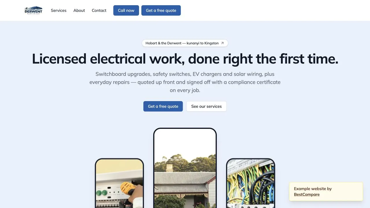 Derwent Electrical fictional demo website homepage screenshot