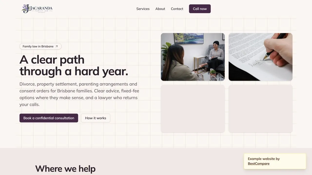 Jacaranda Family Law fictional demo website homepage screenshot