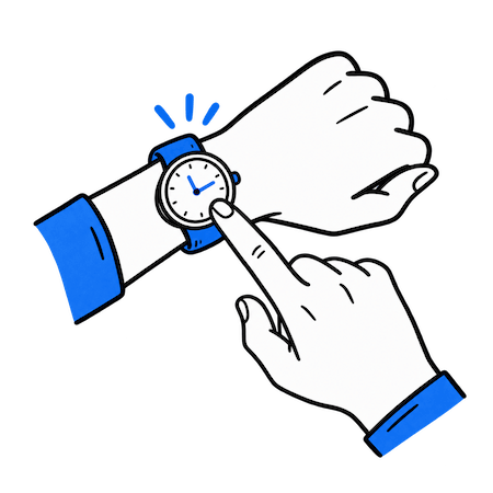 Hands pointing at a wristwatch - the time a DIY website takes