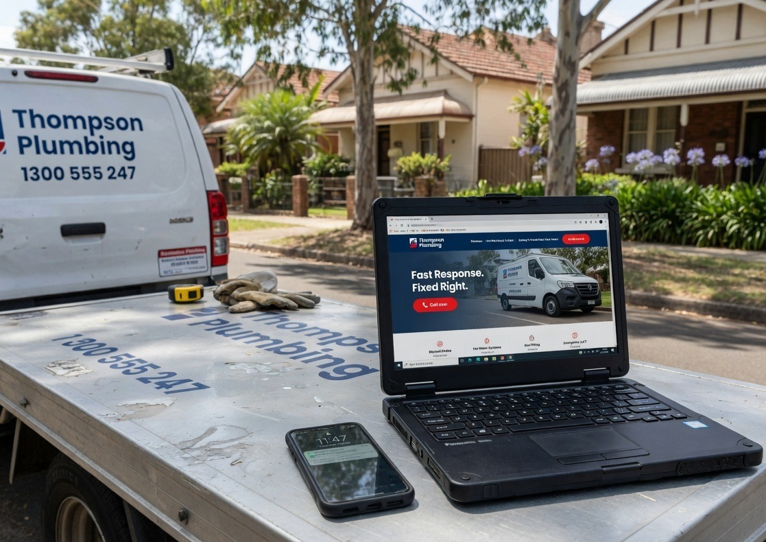 Plumber website example on a laptop