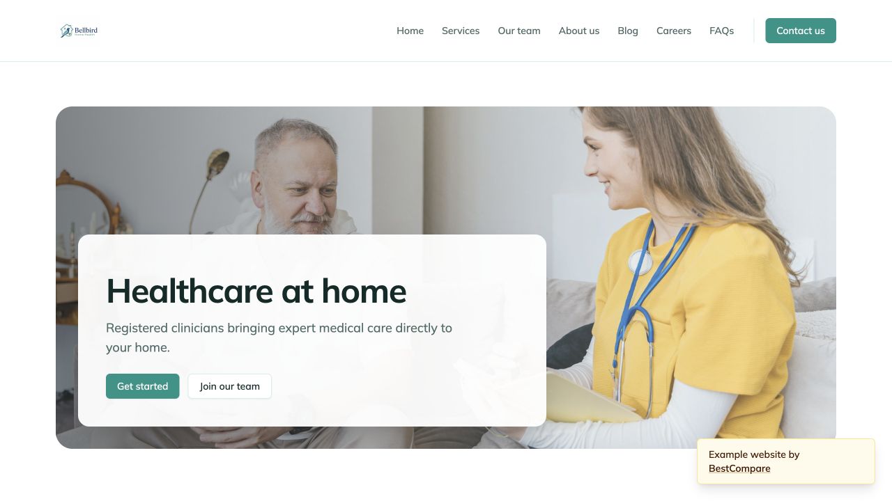 Bellbird Home Health example website showing in-home health and support services