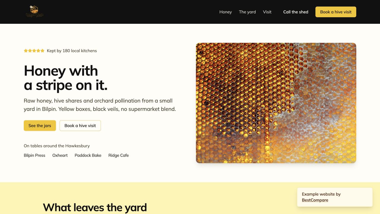 Golden Comb example website showing Australian honey products and pollination services