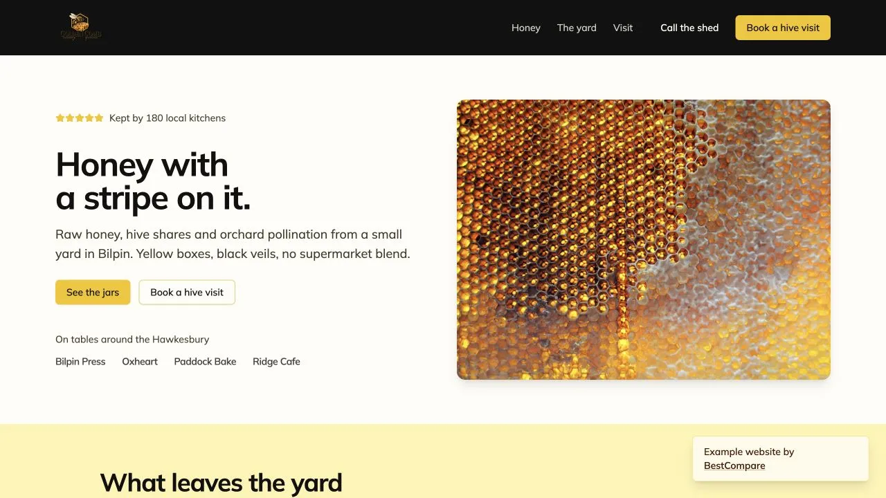 Golden Comb fictional demo website homepage screenshot