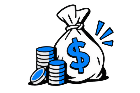 A money bag and stacked coins - a large agency project fee