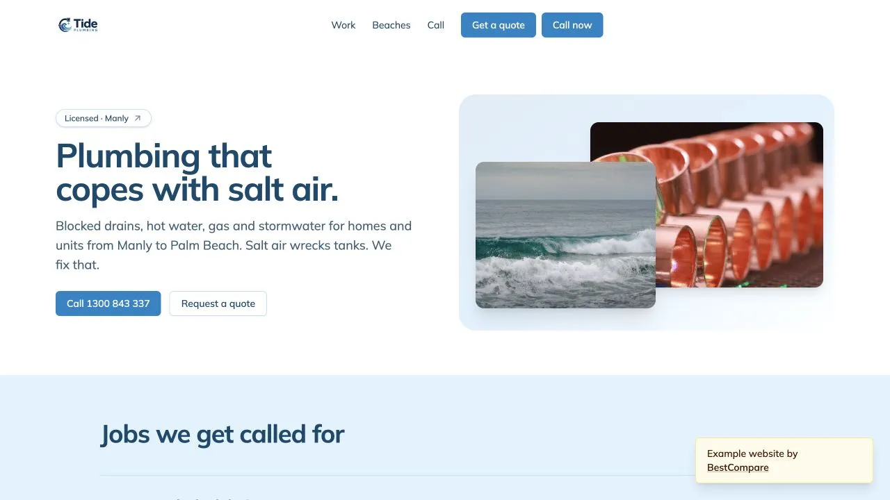 Tide Plumbing fictional demo website homepage screenshot
